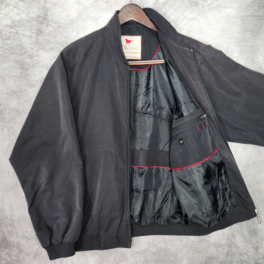 VTG Travel Bomber Jacket Mens Large Black Hidden Passport Phone Secure Pocket